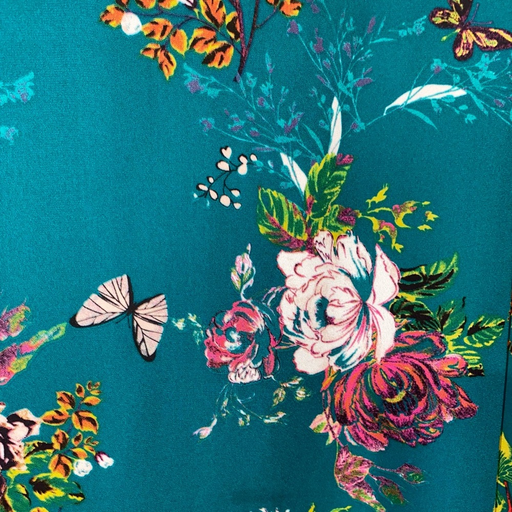 Worthington size 12 short sleeve dress green/pink flowers and butterflies - Picture 5 of 6